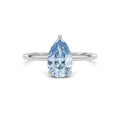 Platinum Fancy Blue Pear Cut Diamond Hidden Halo Solitaire Engagement Ring with Prong Setting