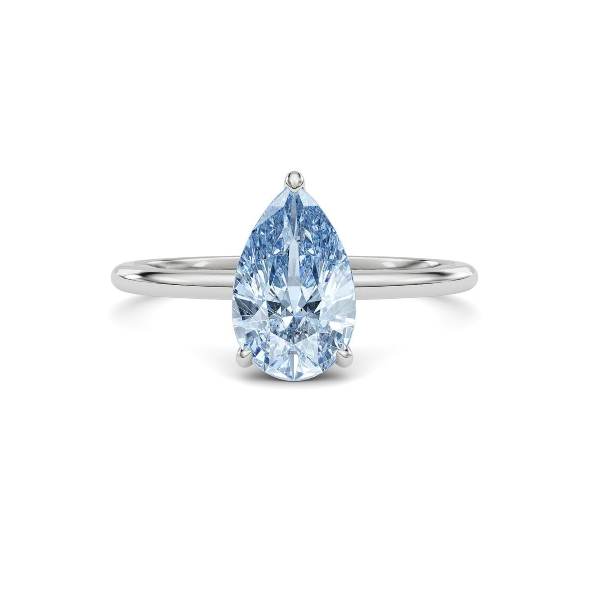 Platinum Fancy Blue Pear Cut Diamond Hidden Halo Solitaire Engagement Ring with Prong Setting