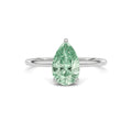 Platinum Fancy Green Pear Cut Diamond Hidden Halo Solitaire Engagement Ring with Prong Setting
