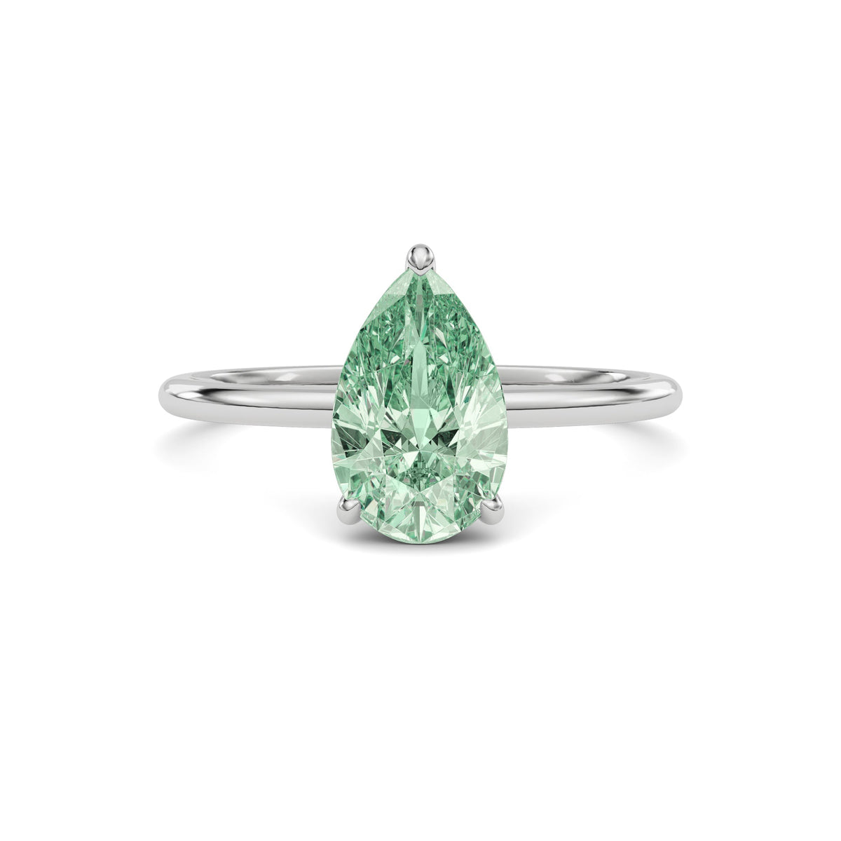 Platinum Fancy Green Pear Cut Diamond Hidden Halo Solitaire Engagement Ring with Prong Setting