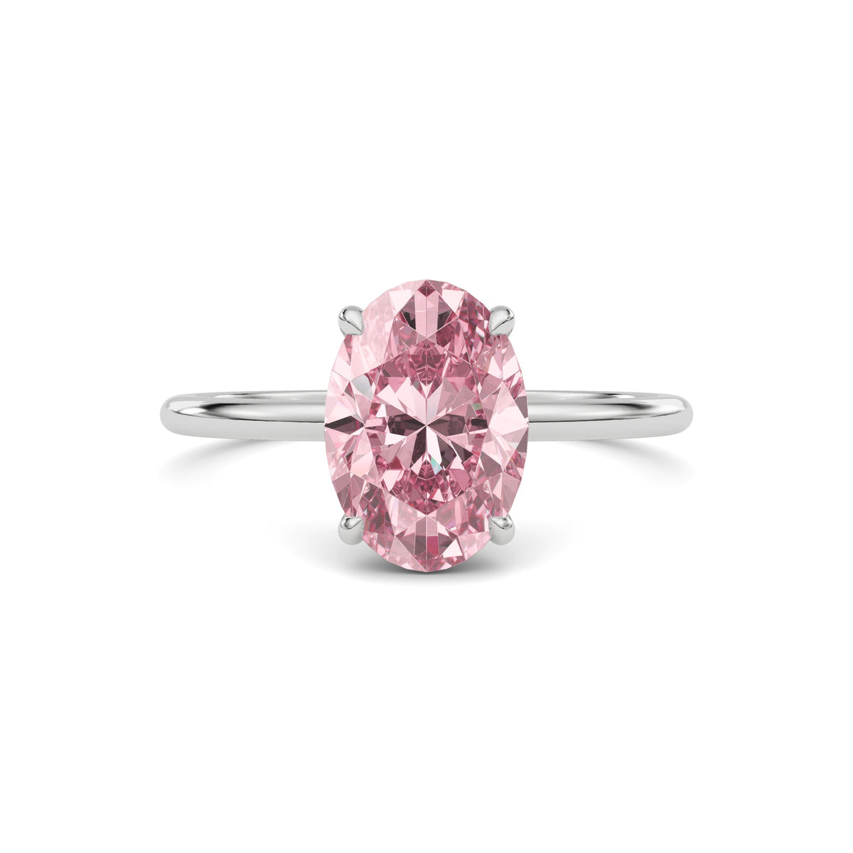 Platinum Fancy Pink Oval Cut Diamond Hidden Halo Solitaire Engagement Ring with Prong Setting