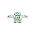 Platinum Fancy Green Cushion Cut Diamond Hidden Halo Solitaire Engagement Ring with Prong Setting