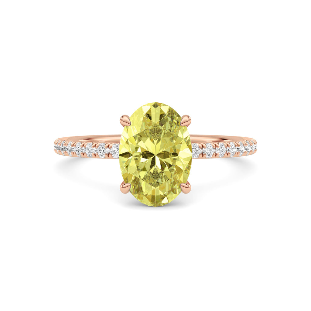 Rose gold Fancy Yellow Oval Cut Diamond Solitaire with Pavé Band