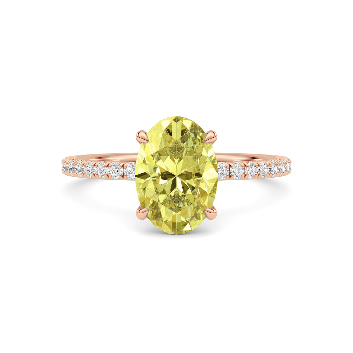 Rose gold Fancy Yellow Oval Cut Diamond Solitaire with Pavé Band