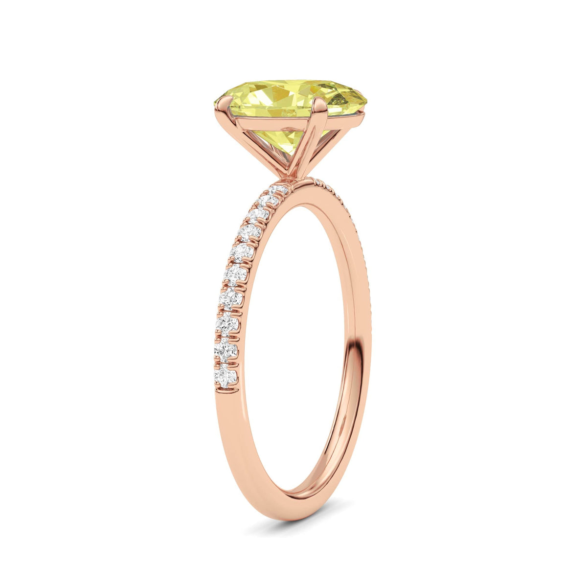 Rose gold Fancy Yellow Oval Cut Diamond Solitaire with Pavé Band