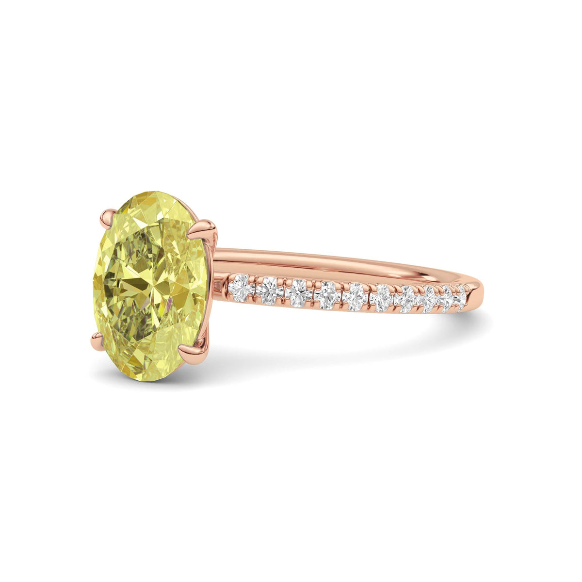 Rose gold Fancy Yellow Oval Cut Diamond Solitaire with Pavé Band