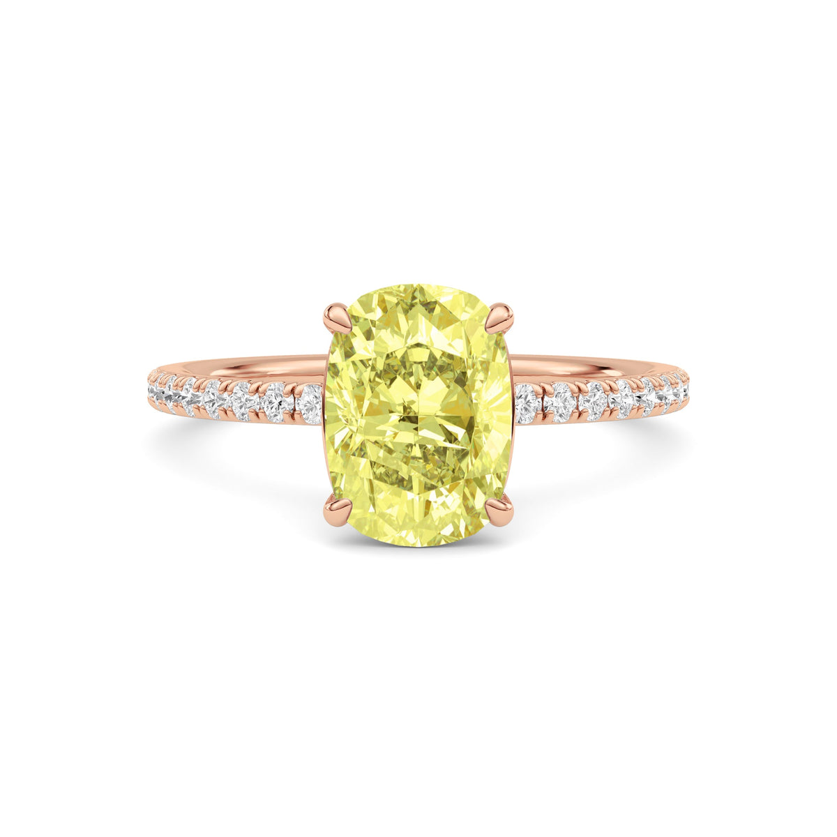 Rose gold Fancy Yellow Cushion Cut Diamond Solitaire with Pavé Band