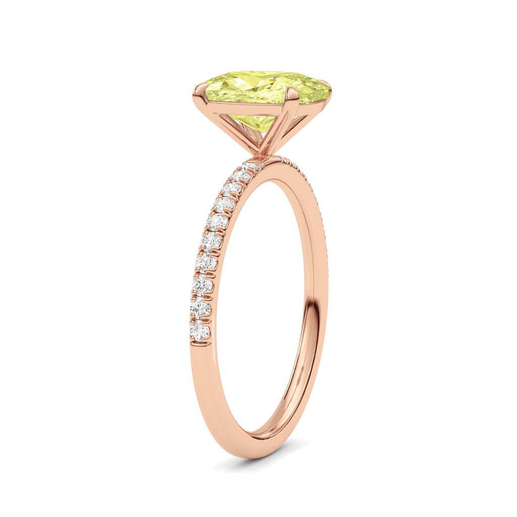 Rose gold Fancy Yellow Cushion Cut Diamond Solitaire with Pavé Band