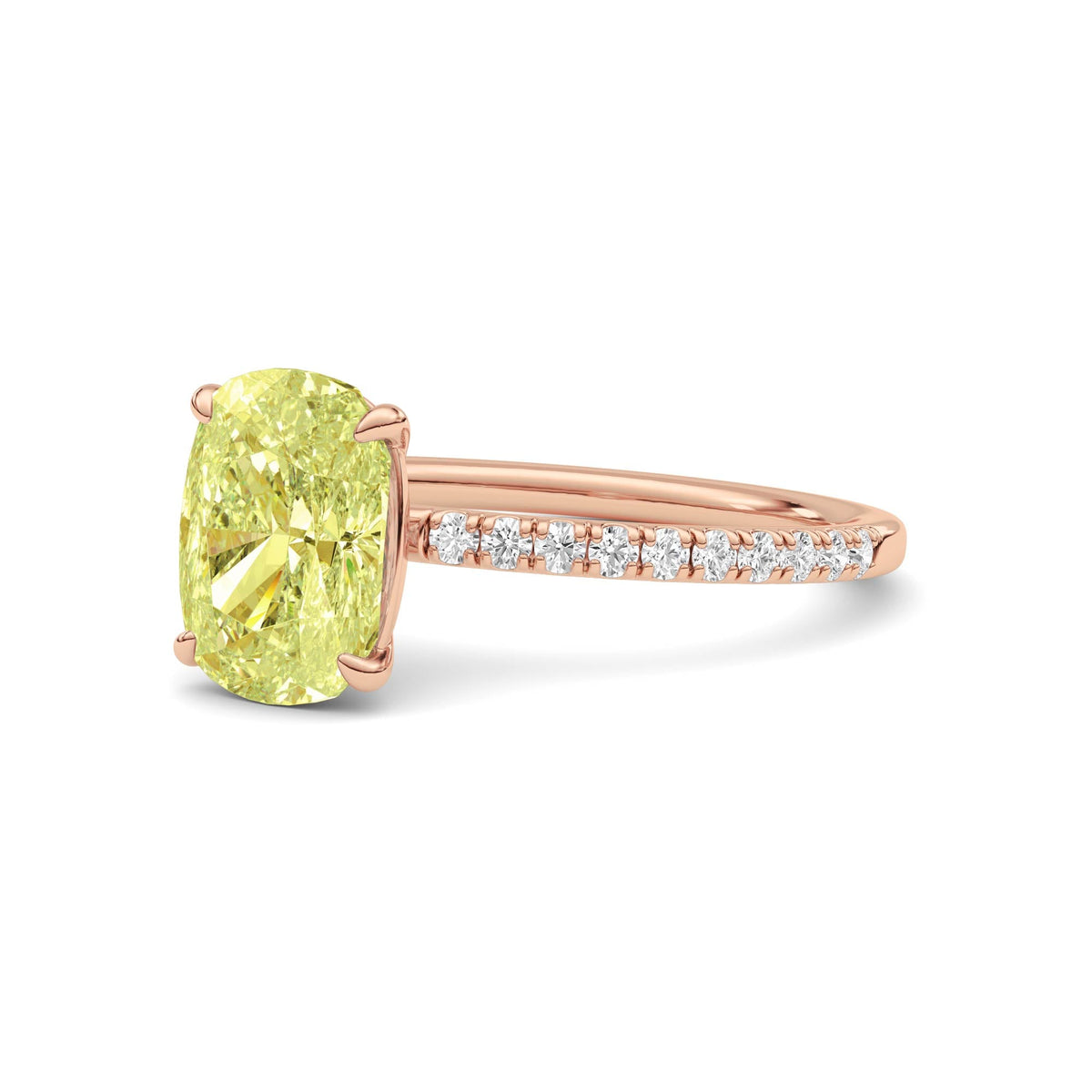 Rose gold Fancy Yellow Cushion Cut Diamond Solitaire with Pavé Band