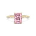 Yellow gold Fancy Pink Radiant Cut Diamond Solitaire with Pavé Band