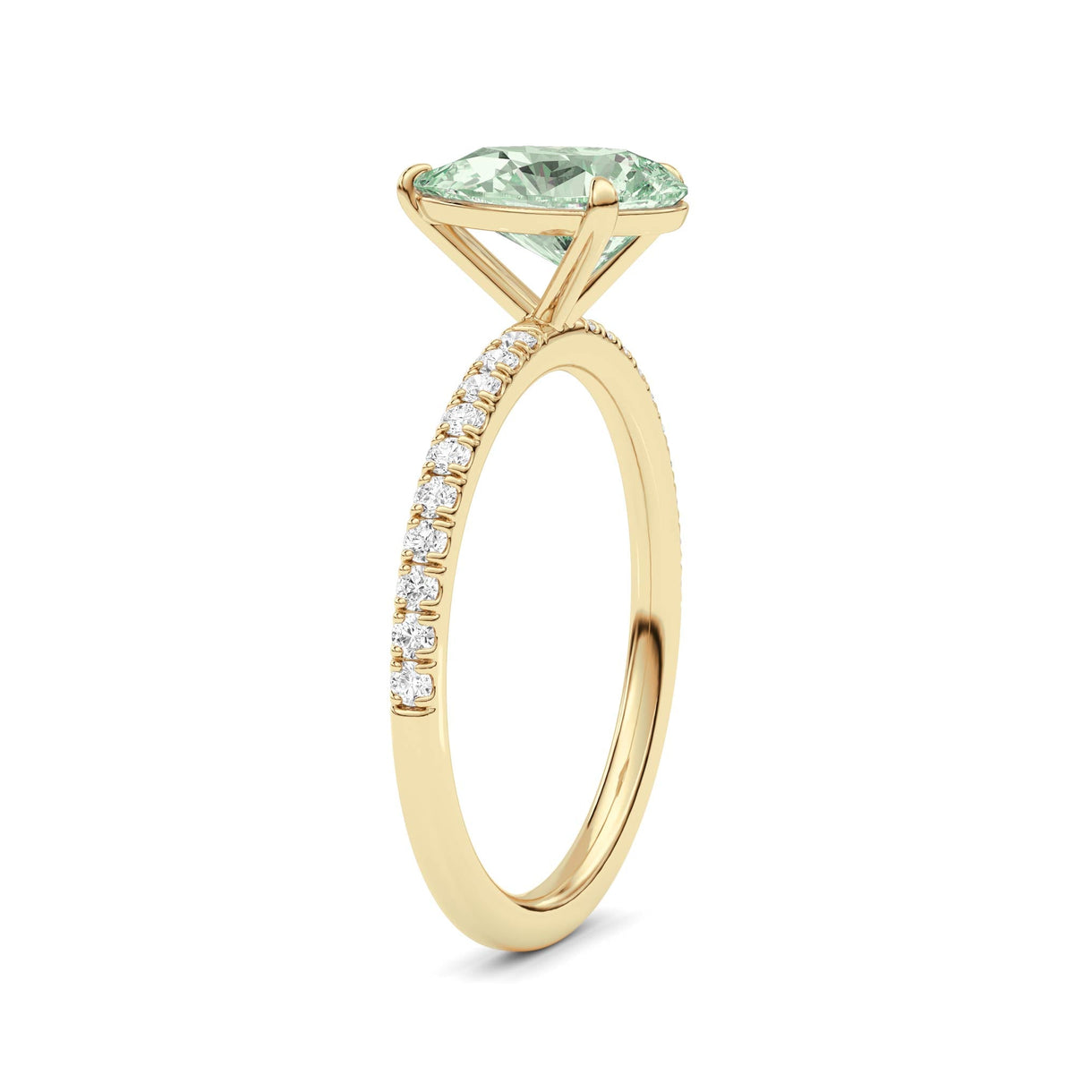 Yellow gold Fancy Green Pear Cut Diamond Solitaire with Pavé Band