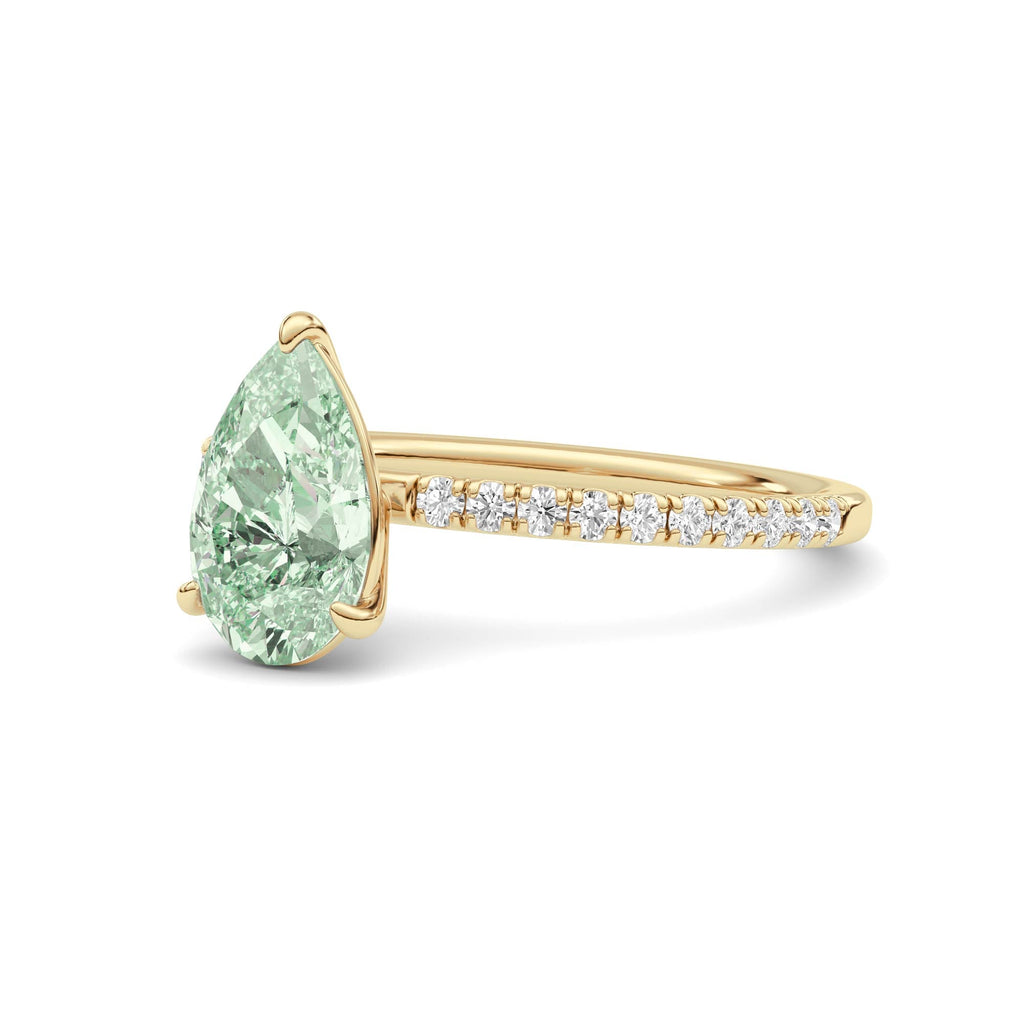 Yellow gold Fancy Green Pear Cut Diamond Solitaire with Pavé Band