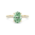 Yellow gold Fancy Green Oval Cut Diamond Solitaire with Pavé Band