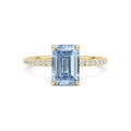 Yellow gold Fancy Blue Emerald Cut Diamond Solitaire with Pavé Band