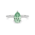White gold Fancy Green Pear Cut Diamond Solitaire with Pavé Band