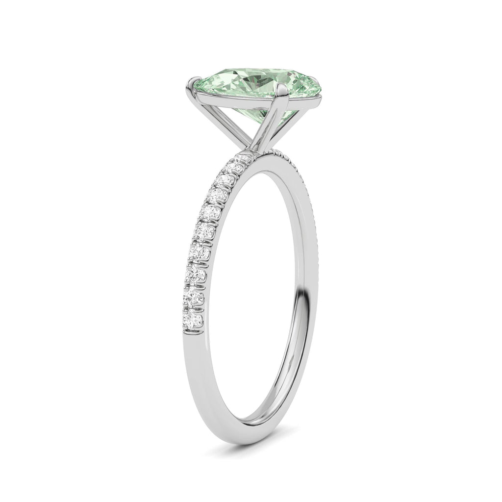 White gold Fancy Green Pear Cut Diamond Solitaire with Pavé Band