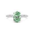 Silver Fancy Green Oval Cut Diamond Solitaire with Pavé Band