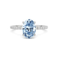 Platinum Fancy Blue Oval Cut Diamond Solitaire with Pavé Band