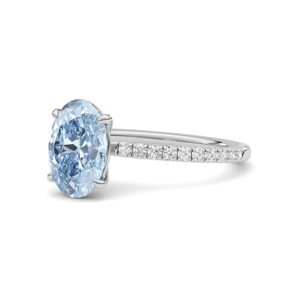 Platinum Fancy Blue Oval Cut Diamond Solitaire with Pavé Band
