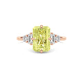 Rose gold Three-Stone Fancy Yellow Radiant Cut Diamond Ring with Heart Side Stones