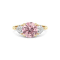 Yellow gold Three-Stone Fancy Pink Round Cut Diamond Ring with Heart Side Stones