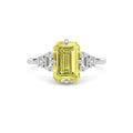 Yellow gold Three-Stone Fancy Yellow Emerald Cut Diamond Ring with Heart Side Stones