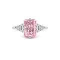 White gold Three-Stone Fancy Pink Radiant Cut Diamond Ring with Heart Side Stones