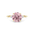 Yellow gold Fancy Pink Round Cut Diamond Marquise Side Stone Engagement Ring