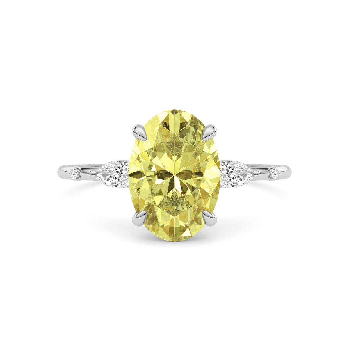 Yellow gold Fancy Yellow Oval Cut Diamond Marquise Side Stone Engagement Ring