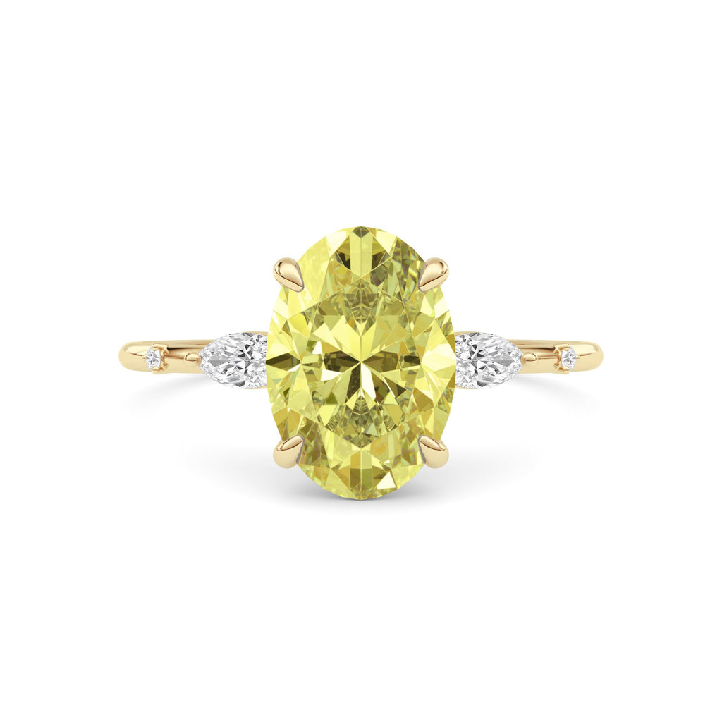 Yellow gold Fancy Yellow Oval Cut Diamond Marquise Side Stone Engagement Ring