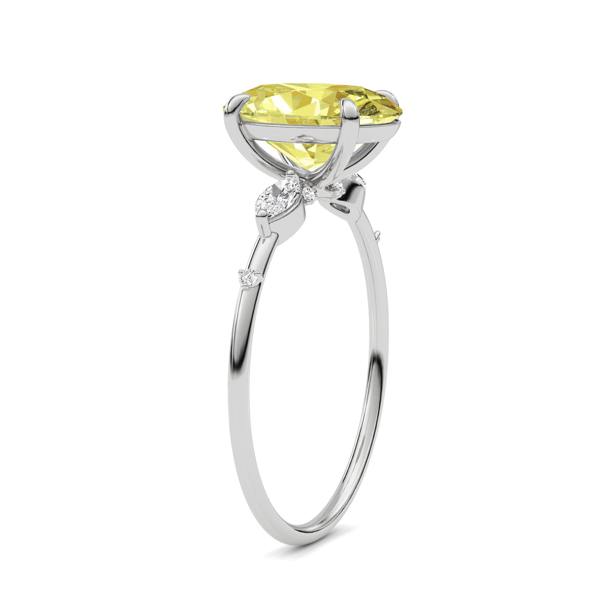 Yellow gold Fancy Yellow Oval Cut Diamond Marquise Side Stone Engagement Ring