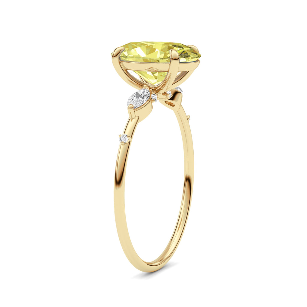 Yellow gold Fancy Yellow Oval Cut Diamond Marquise Side Stone Engagement Ring