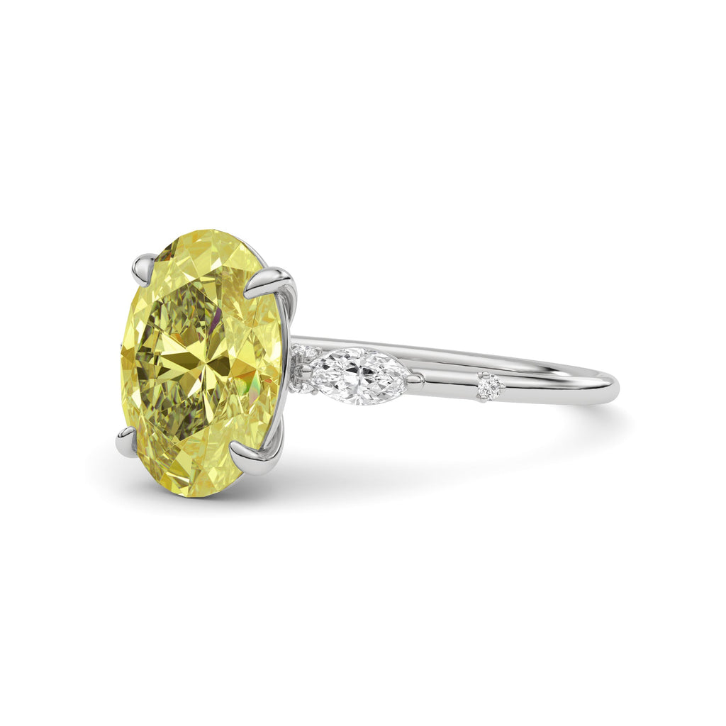 Yellow gold Fancy Yellow Oval Cut Diamond Marquise Side Stone Engagement Ring