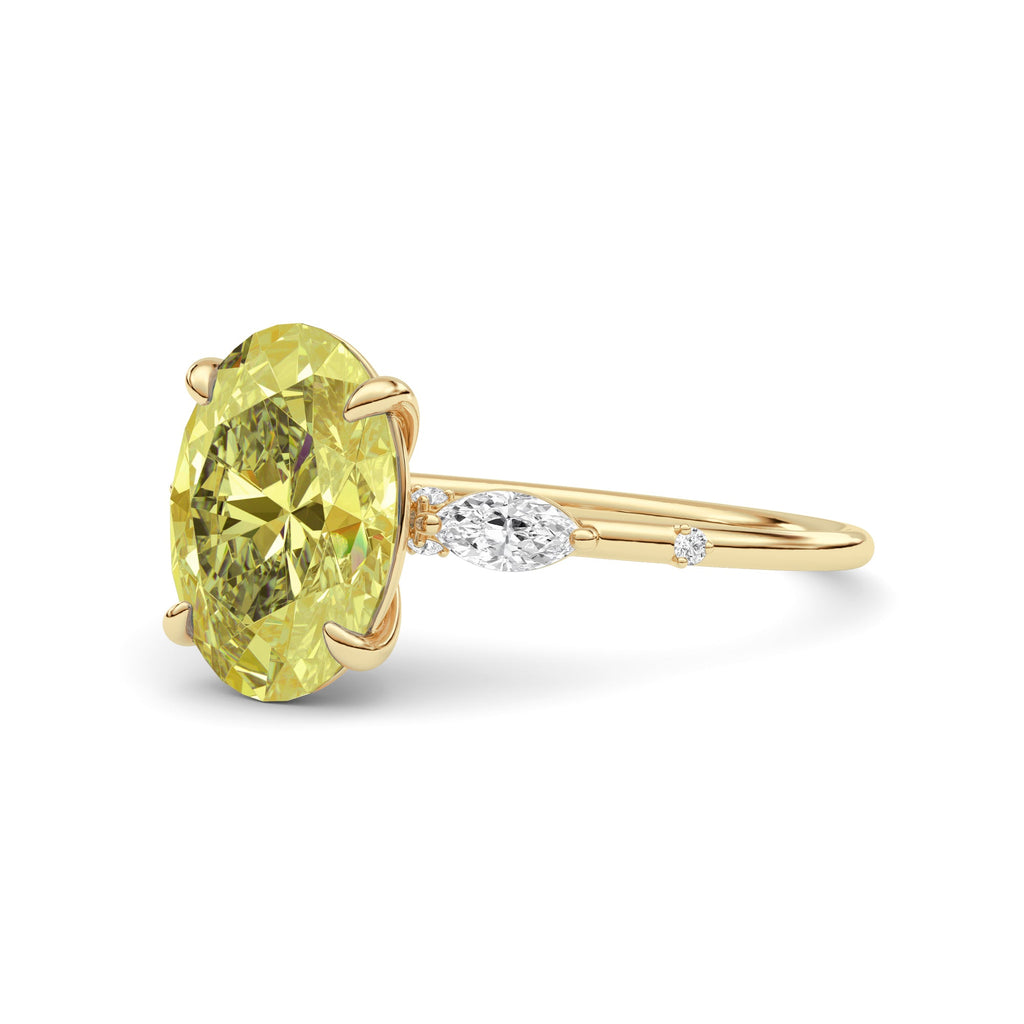 Yellow gold Fancy Yellow Oval Cut Diamond Marquise Side Stone Engagement Ring