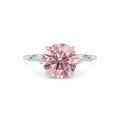 Silver Fancy Pink Round Cut Diamond Marquise Side Stone Engagement Ring