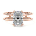 Rose gold Radiant Diamond Solitaire Engagement Ring with Double Band and Open Gallery Prong Setting