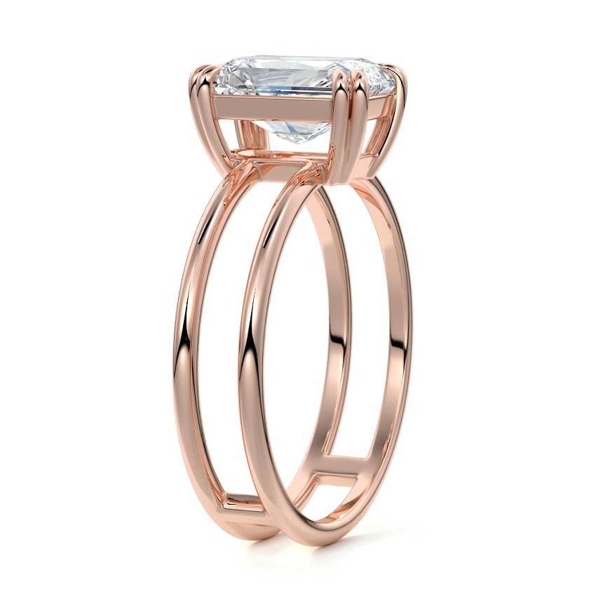 Rose gold Radiant Diamond Solitaire Engagement Ring with Double Band and Open Gallery Prong Setting