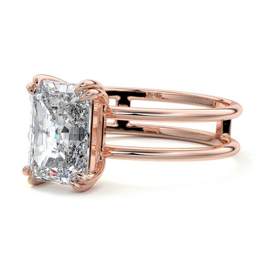Rose gold Radiant Diamond Solitaire Engagement Ring with Double Band and Open Gallery Prong Setting