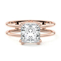 Rose gold Princess Diamond Solitaire Engagement Ring with Double Band and Open Gallery Prong Setting
