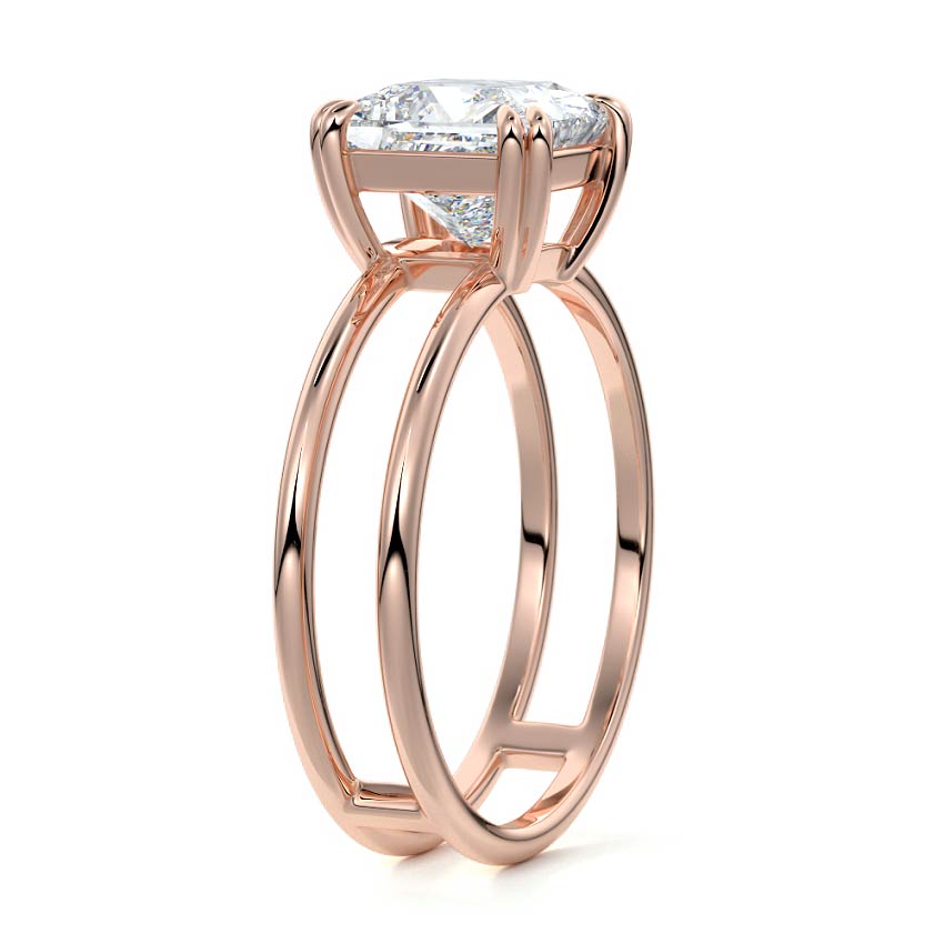 Rose gold Princess Diamond Solitaire Engagement Ring with Double Band and Open Gallery Prong Setting