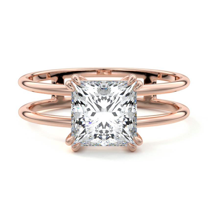 Rose gold Princess Diamond Solitaire Engagement Ring with Double Band and Open Gallery Prong Setting