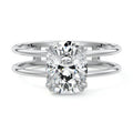 White gold Cushion Diamond Solitaire Engagement Ring with Double Band and Open Gallery Prong Setting