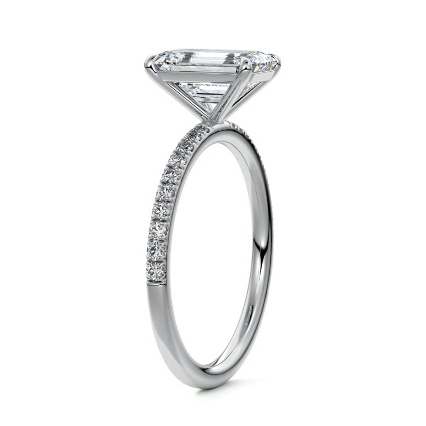 White gold Cushion Diamond Solitaire Engagement Ring with Double Band and Open Gallery Prong Setting
