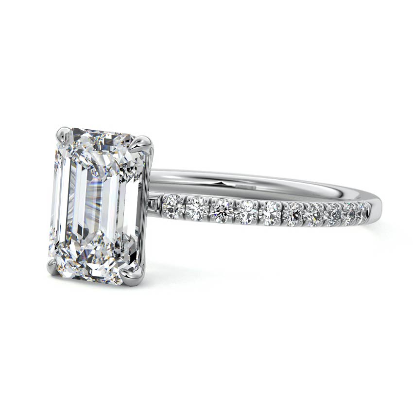 White gold Cushion Diamond Solitaire Engagement Ring with Double Band and Open Gallery Prong Setting