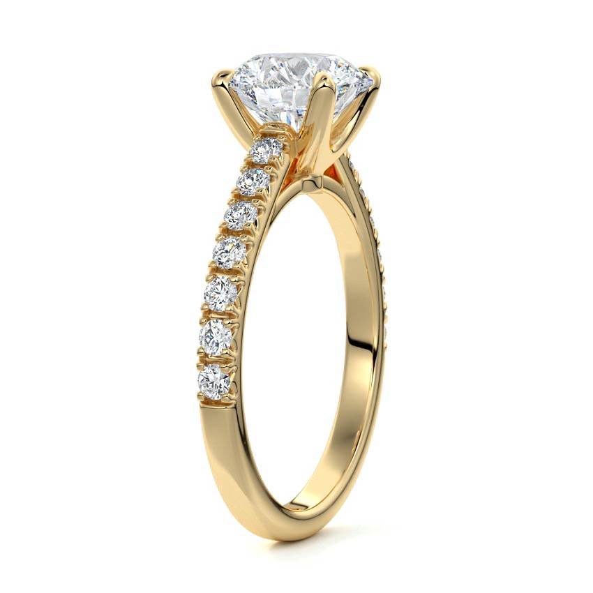 Yellow gold Round Diamond Accented Engagement Ring