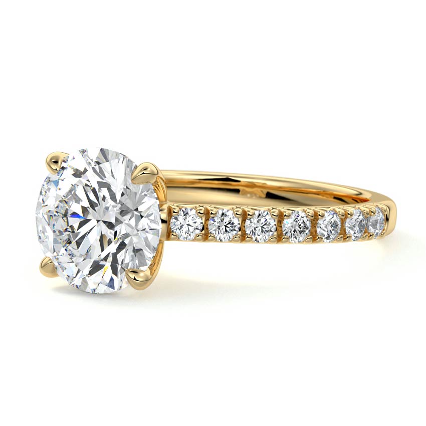 Yellow gold Round Diamond Accented Engagement Ring