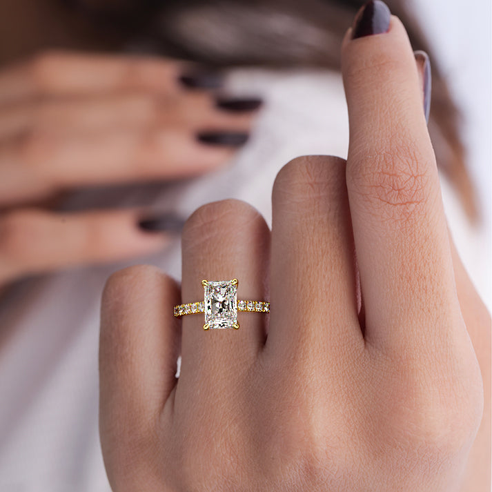 Yellow gold Radiant Diamond Accented Engagement Ring