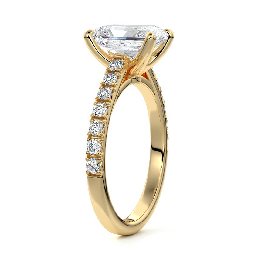 Yellow gold Radiant Diamond Accented Engagement Ring