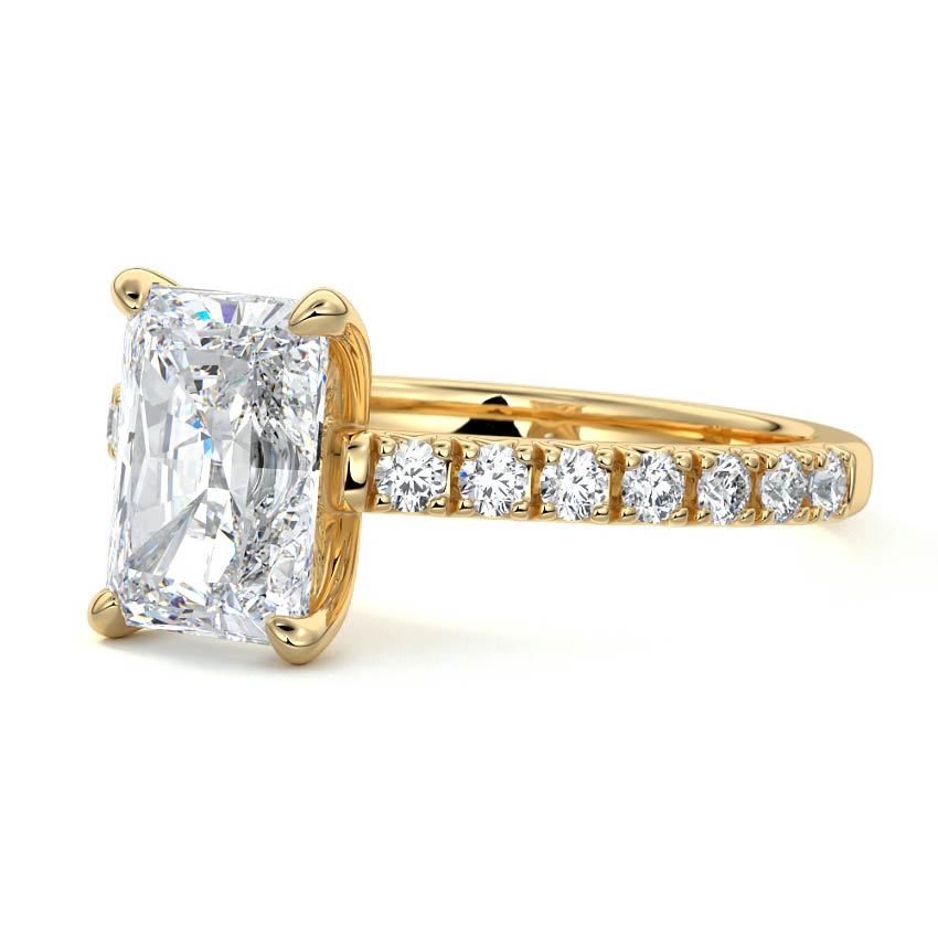 Yellow gold Radiant Diamond Accented Engagement Ring