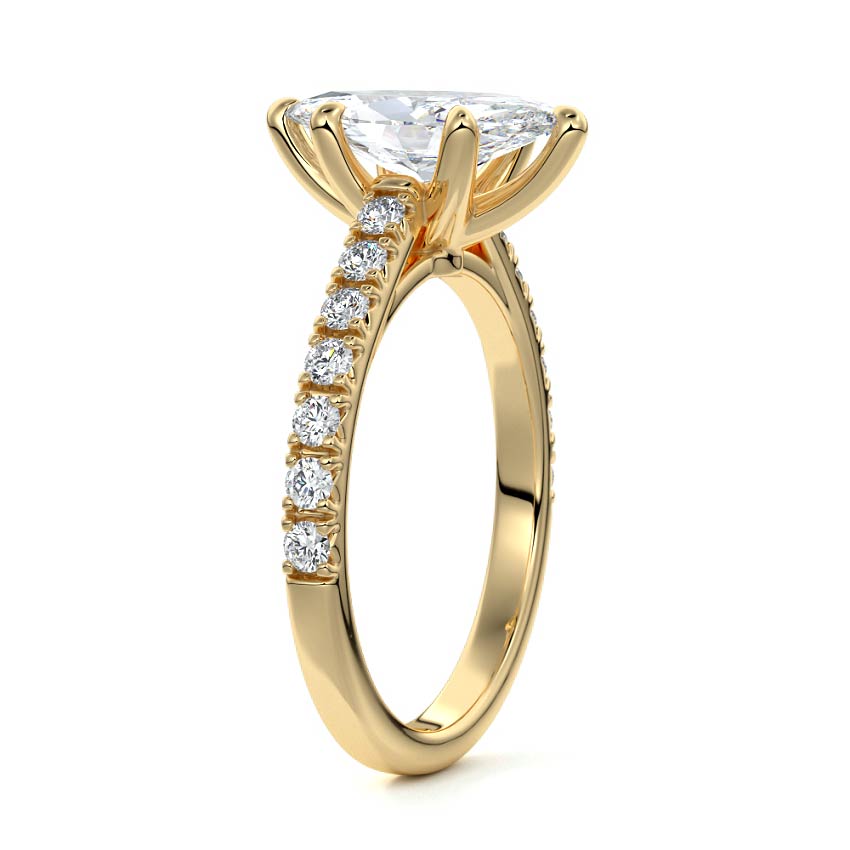 Yellow gold Marquise Diamond Accented Engagement Ring